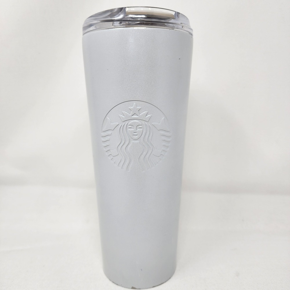 Starbucks Tumbler Stainless Steel Pearl White Cold Brew Coffee Cup 16oz. Used